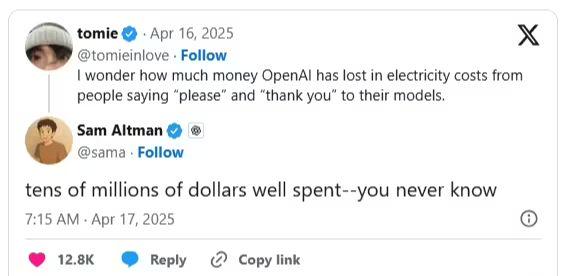 AI礼貌互动背后的高昂能耗成本