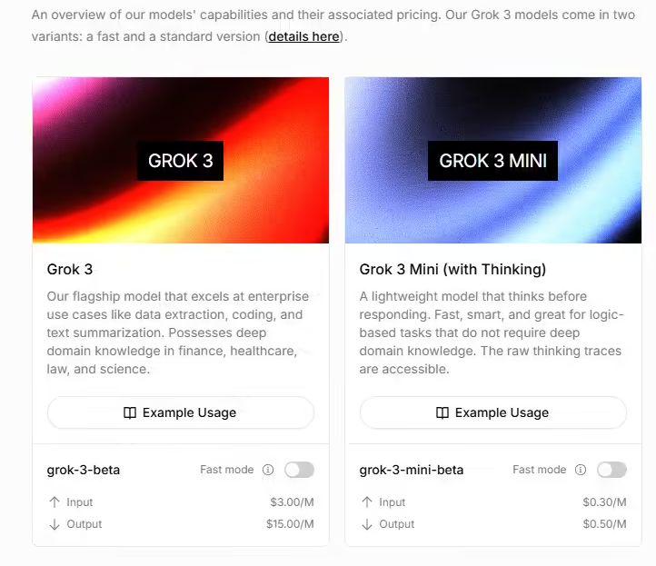 61858fc0j00suhz8f001md000k200hbp 马斯克 xAI 推出 Grok 3 / Mini 的 API 接口:百万词元输入 3 美元,输出 15 美元