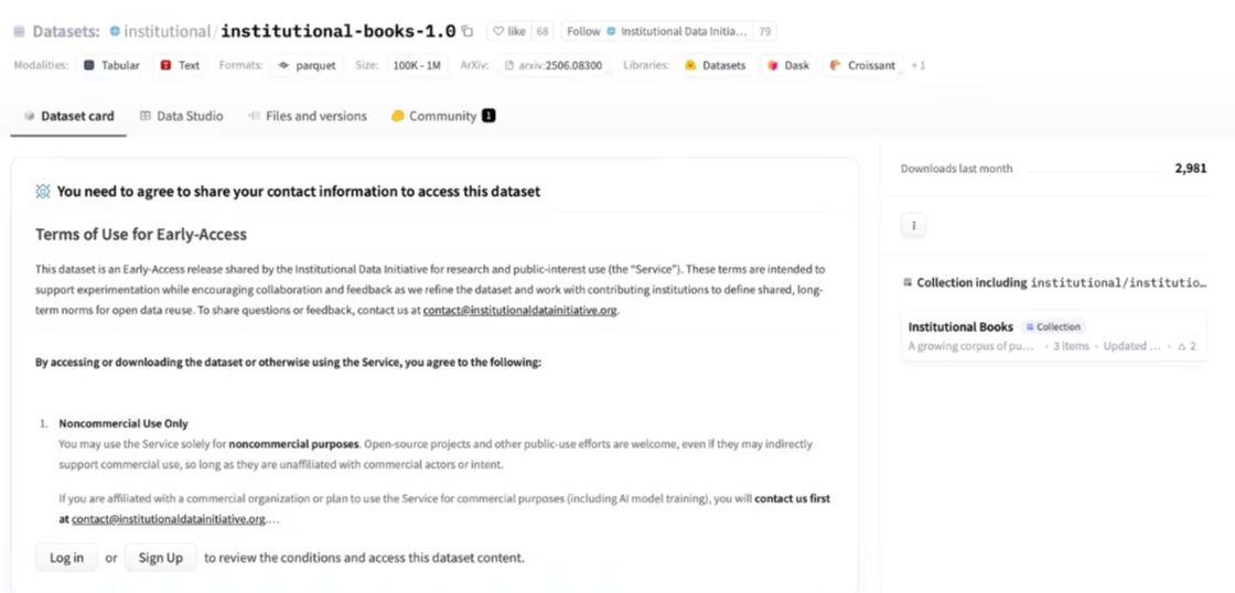 1c12ca03j00sxzdk8001cd000v400eyp 哈佛大学开源 AI 训练数据集“Institutional Books 1.0”,涵盖馆藏 98.3 万本图书