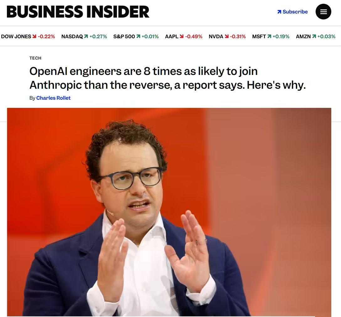 重视安全成金字招牌，报告称 Anthropic 持续成功挖角谷歌及 OpenAI 高层