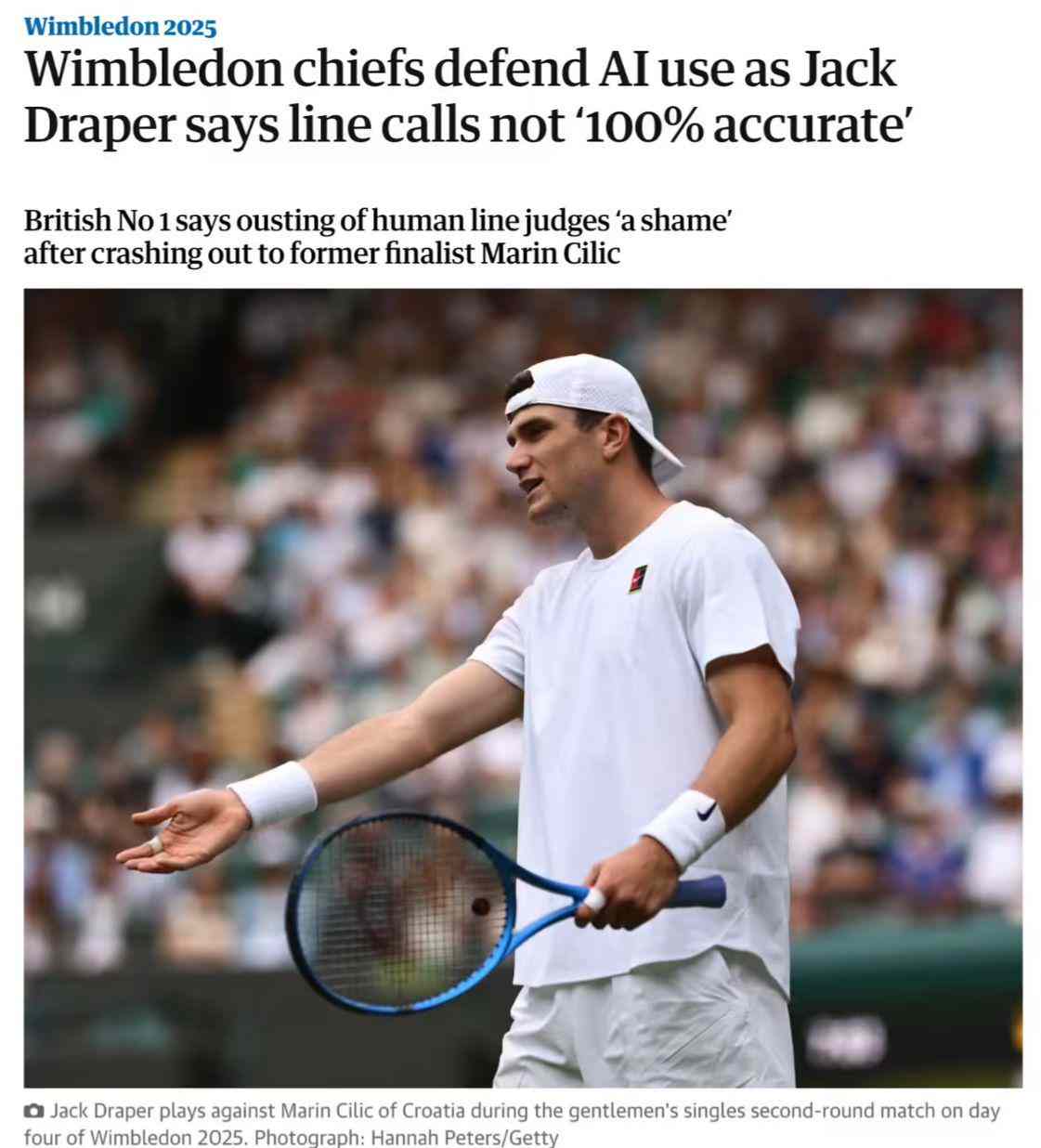 温网AI司线系统遭质疑 选手称技术不够准确引争议